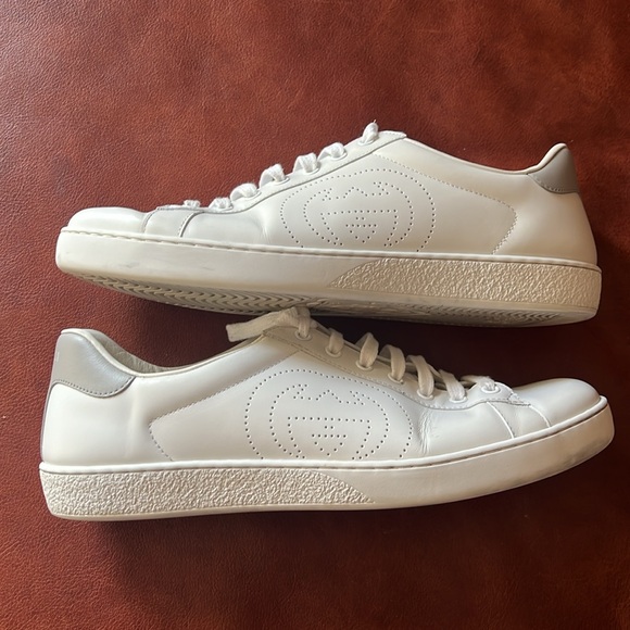 Gucci Ace Perforated Interlocking G White Mens Sneakers - Picture 9 of 12